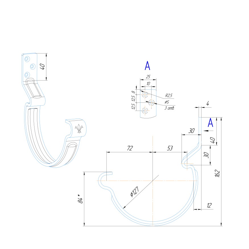 Крюк короткий усиленный модернизированный с комплектом крепления Aquasystem, PU MATT, RAL 8017 Коричневый 150/100 купить в Краснодаре
