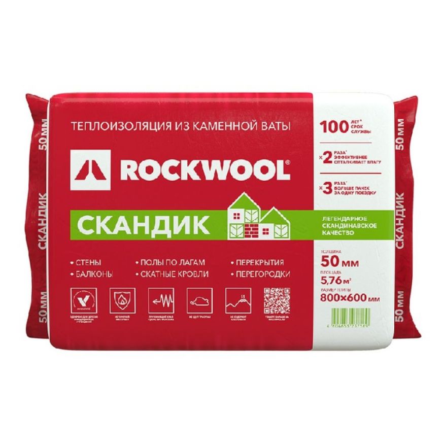 Утеплитель Лайт Баттс Скандик 50х600х800 Rockwool купить в Краснодаре