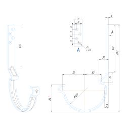 Крюк длинный усиленный модернизированный с комплектом крепления Aquasystem, RAL 7024 Тёмно-серый 125/90