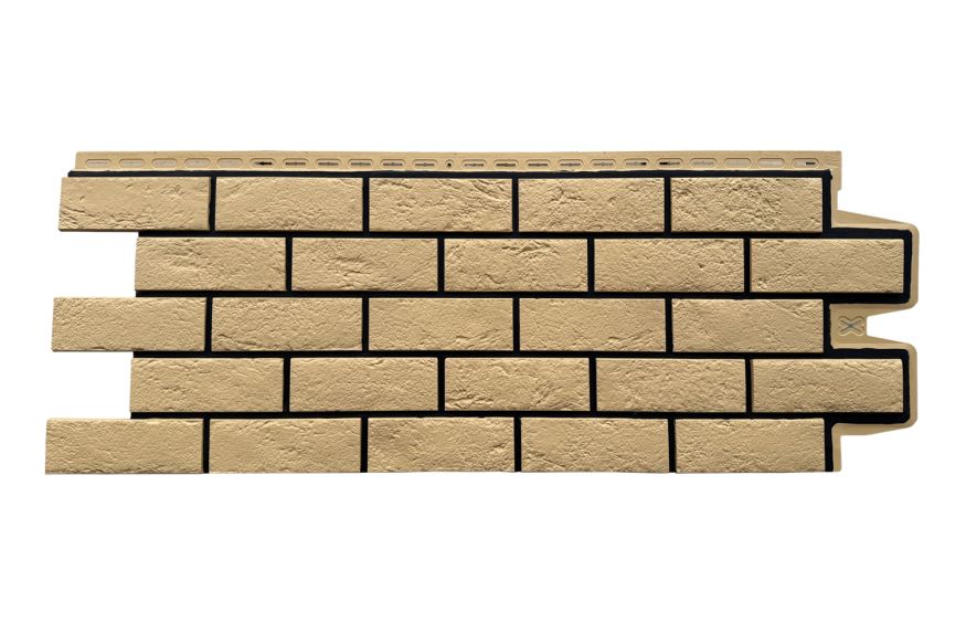 Фасадная панель Grand Line, Состаренный кирпич Design, Песочный, шов RAL 9005 купить в Краснодаре